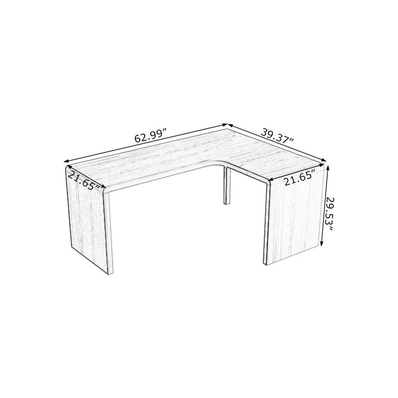 Walnut L-Shaped Solid Wood desk, Right Hand Facing, 29.53" H x 62.99" W x 39.37" D