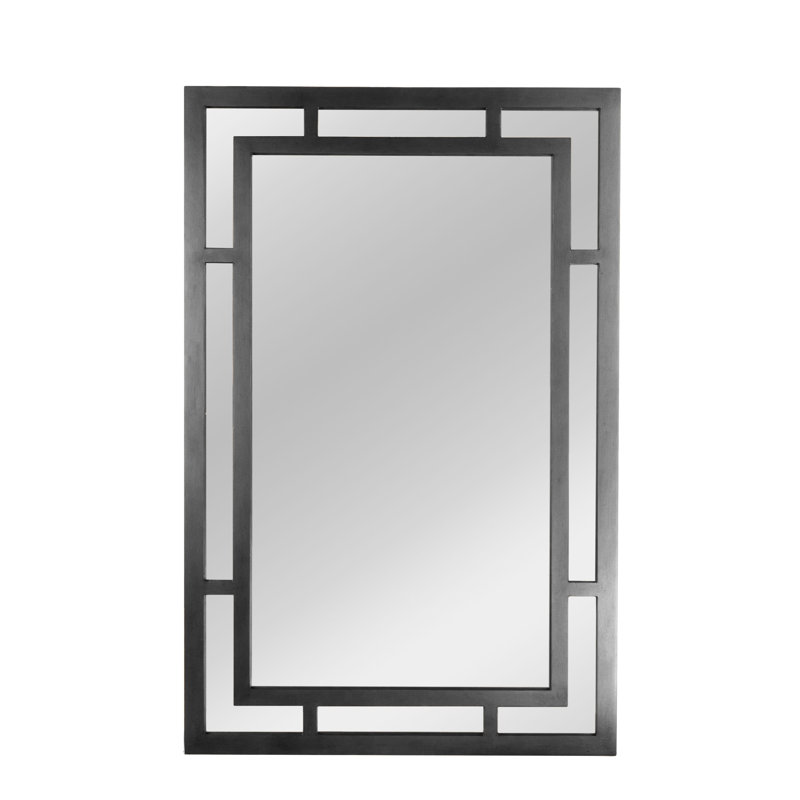 Berlin Vintage Glass Wall Mirror with Geometric Art Deco Wood Frame, Black