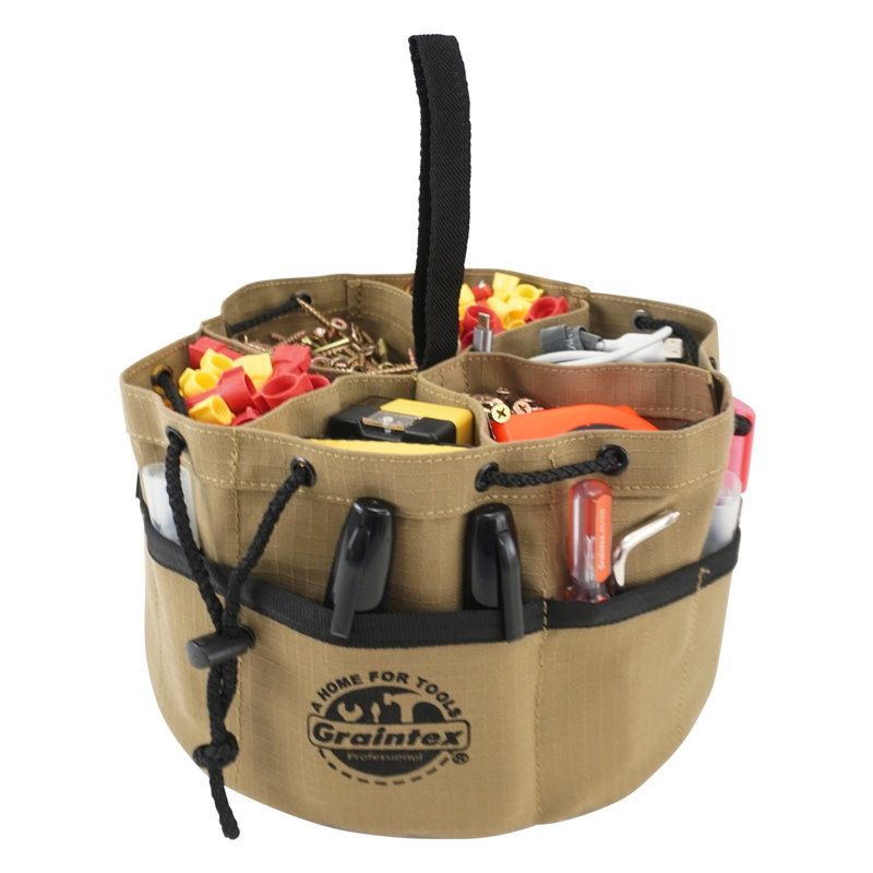 Khaki Canvas 10" Tool Grab Bag with Drawstring Closure