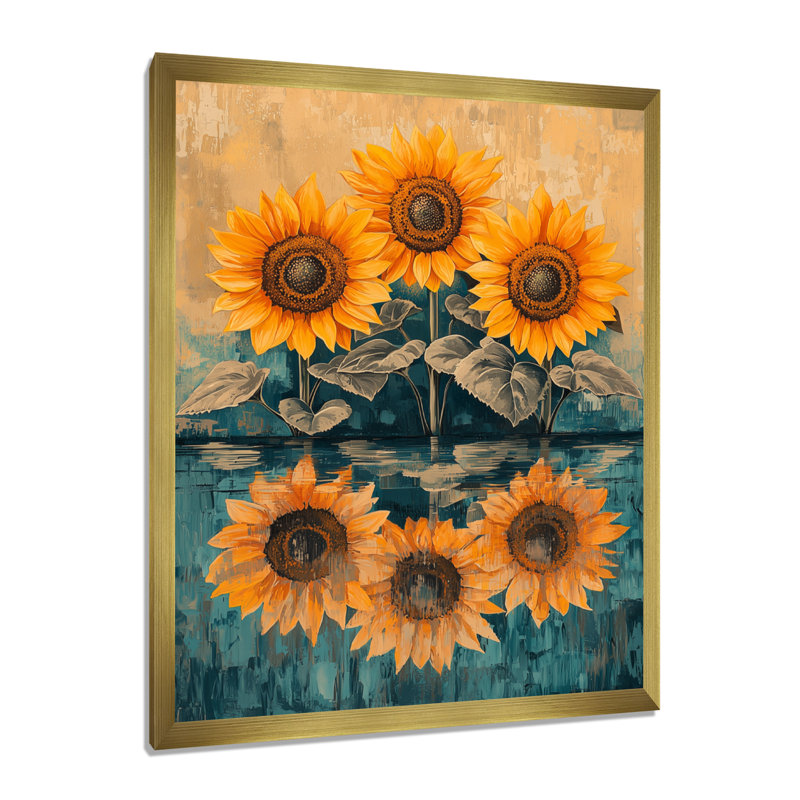Duanne - art mural sur toile florale, H 20 po x l 12 po, Reproduction encadrée sans passe-partout, Doré