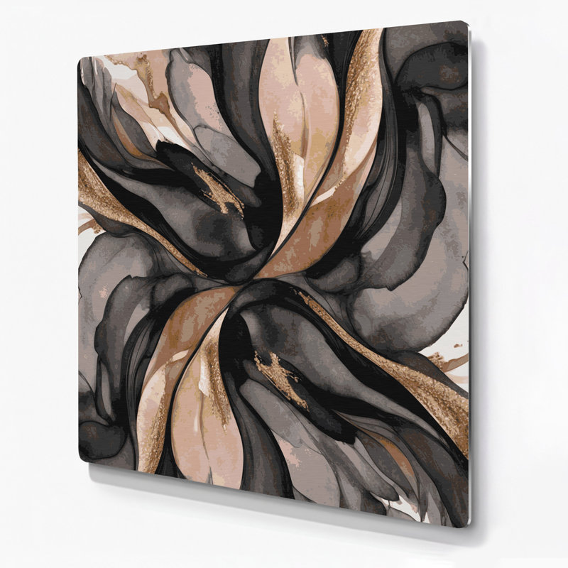 Aquarelle abstraite, art mural noir en métal 91, 16" H x 16" W