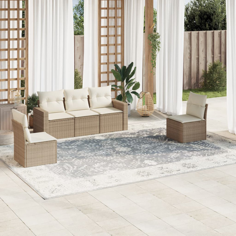 Ensemble de canapé de jardin Vidaxl PE rotin beige, acier thermolaqué standard
