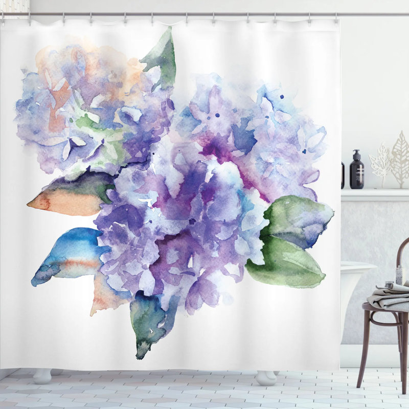 Ensemble de rideau de douche et crochets Watercolor, H 69 po x l 105 po