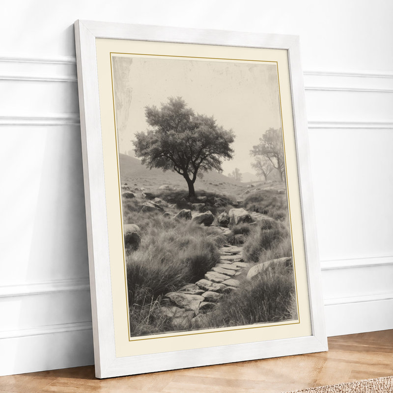Solitary Tree In Stone Rustic - Print, A4 - 29.7 x 21.0 cm, White
