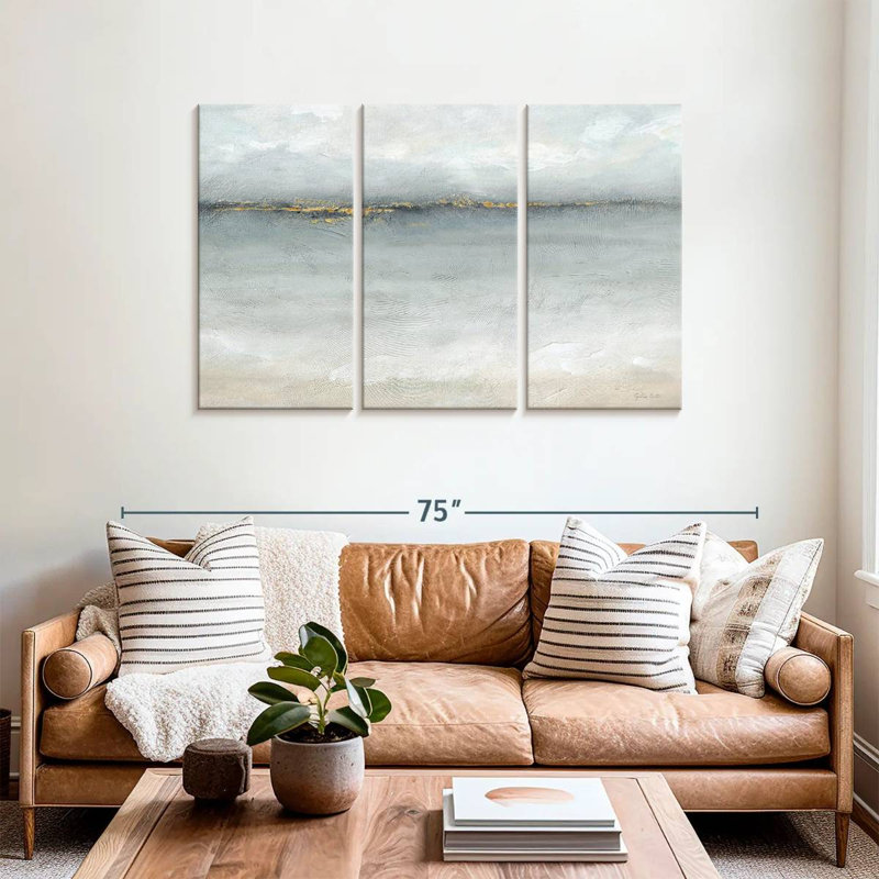 Avery Serene Sea Grey Gold Landscape, 36" H x 57" W