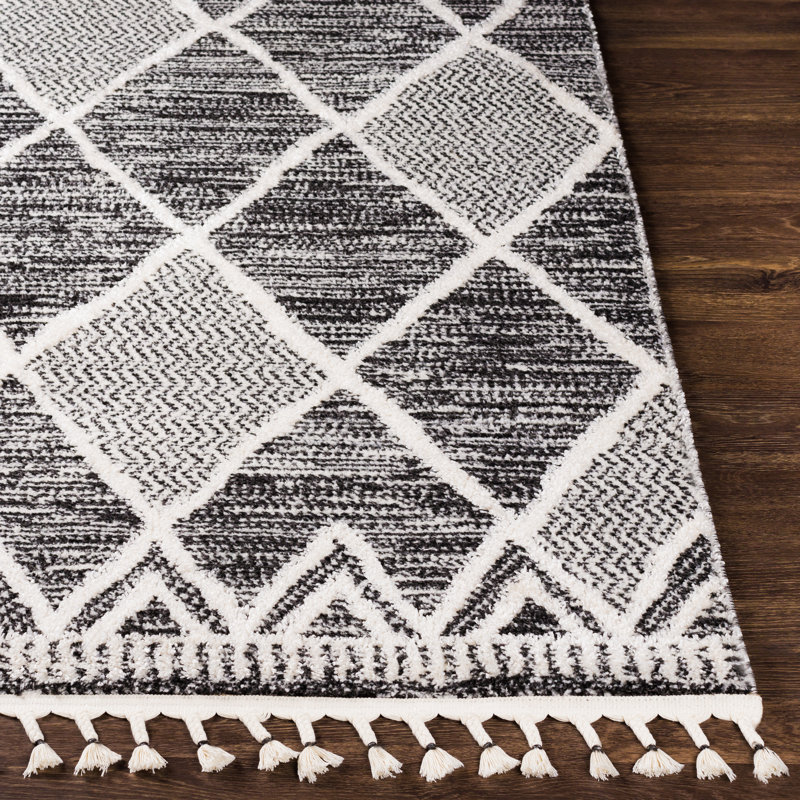 Tapis noir / crème Elwell, Rectangle 6 pi 7 po x 9 pi