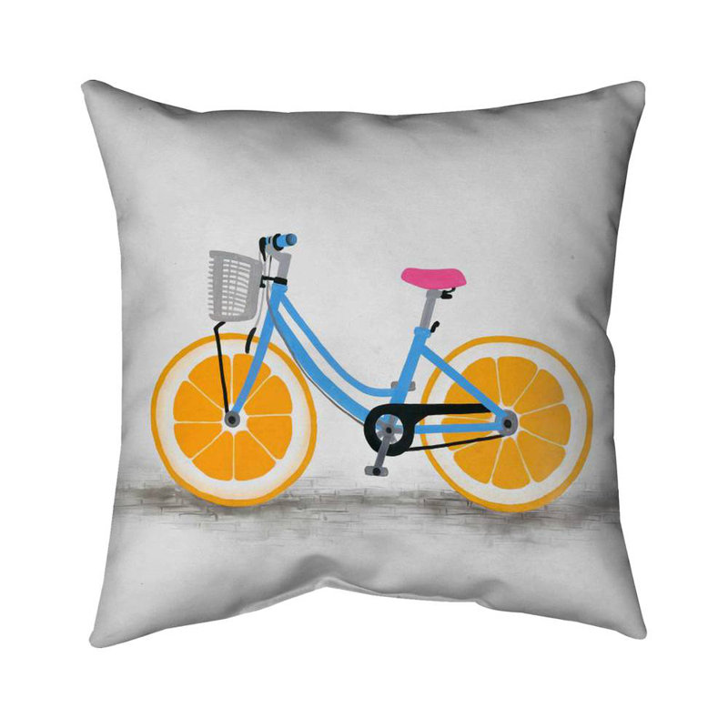 Orange wheel bike - 16"x16" Throw pillow - Poly twill - Print on demand, 16" H x 16" W