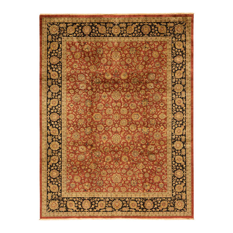 Tapis rouille et noir noué à la main de haute qualité