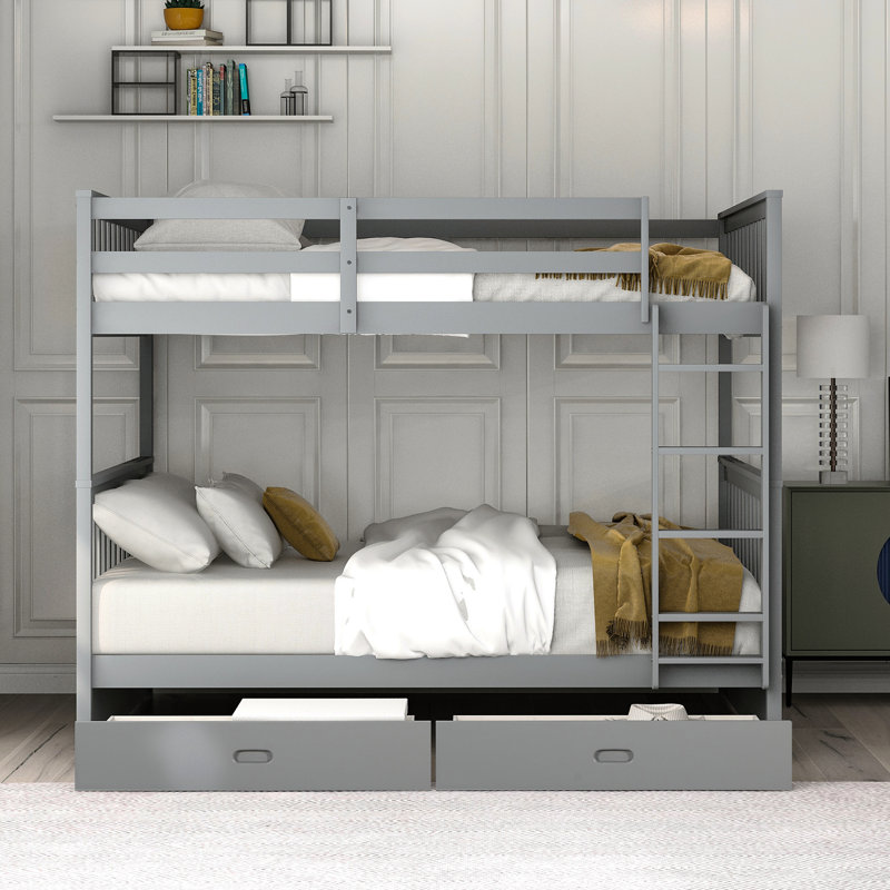 Lit superposé, gris - construction avec rangement spacieux et échelles polyvalentes avec options faciles, Gray