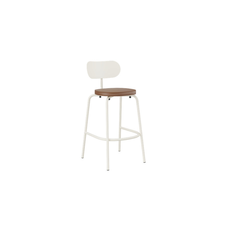 Khylia Upholstered Bar Stool, Tan Seat/Pure White Base
