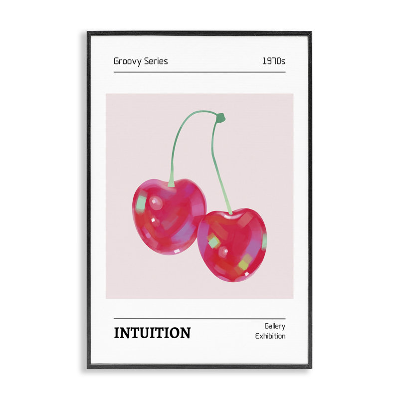 Intuition phrase cerises encadrées, estampe numérique, design par LSR Design Studio, H 18 po x l 12 po