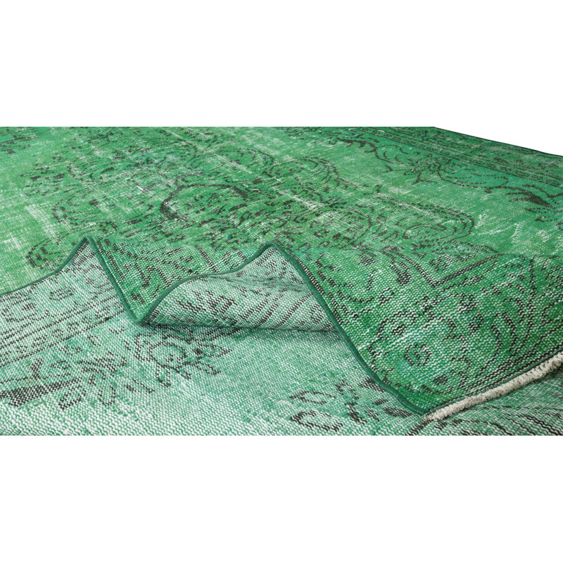 5.5x9.2 Ft Handmade Turkish Rug Re-Dyed in Green, Great 4 Modern Interiors
