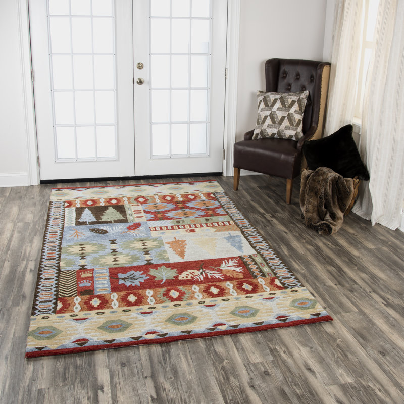 Tapis rouge en laine touffeté à la main Pouliot, Rectangle 8 pi x 10 pi