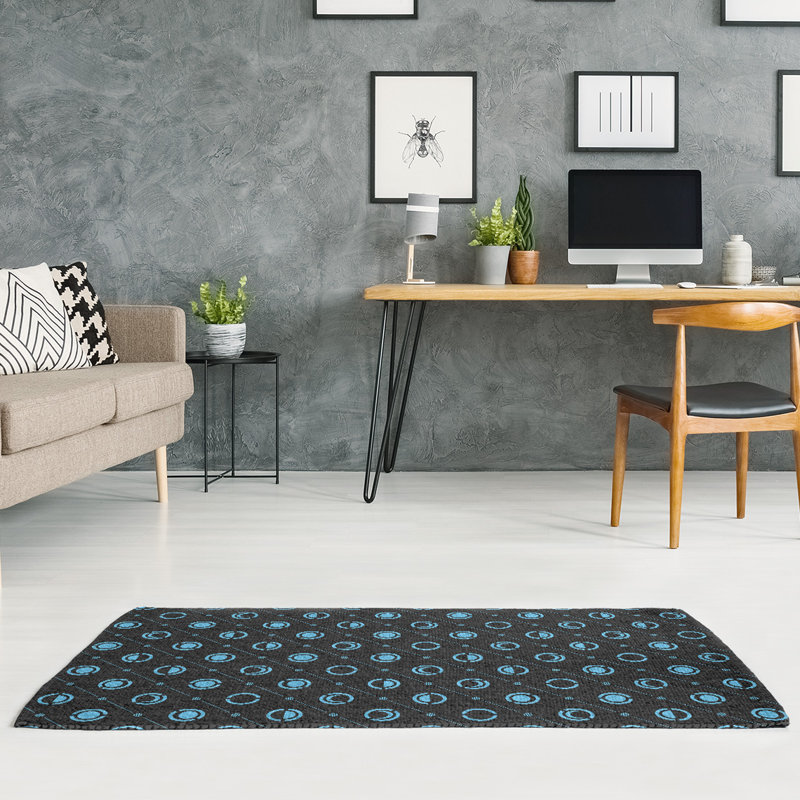 Tapis bleu ciel/noir lune phases, Rectangle 5 pi x 7 pi