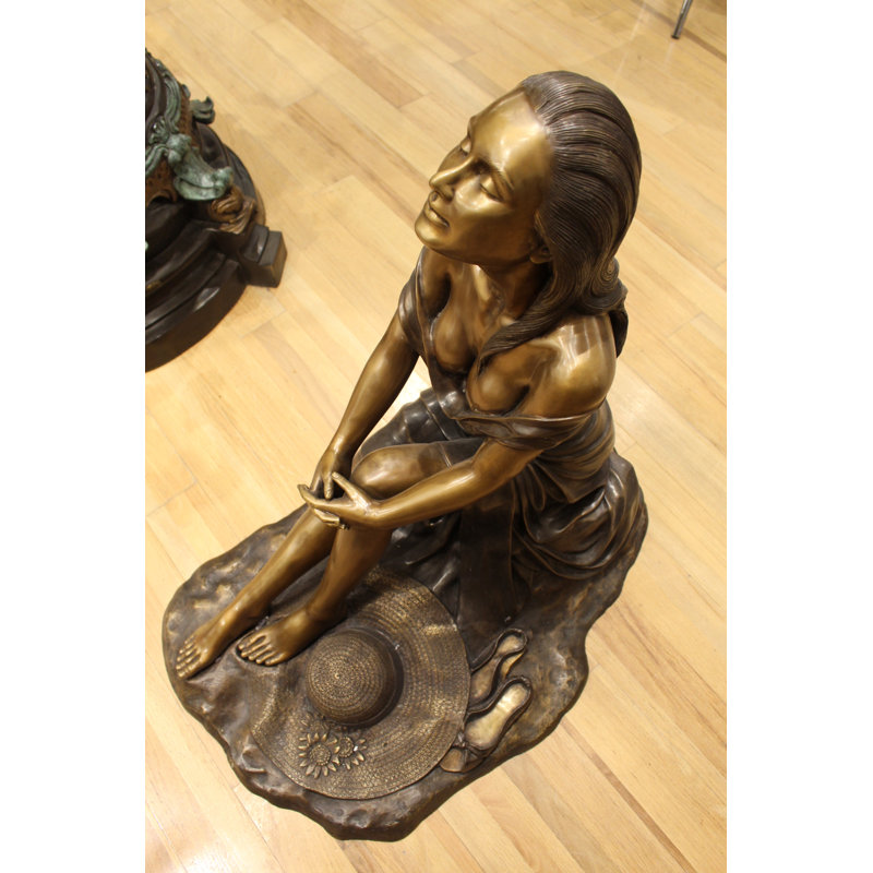 Lady on Stone Bronze Statue with Intricate Detailing