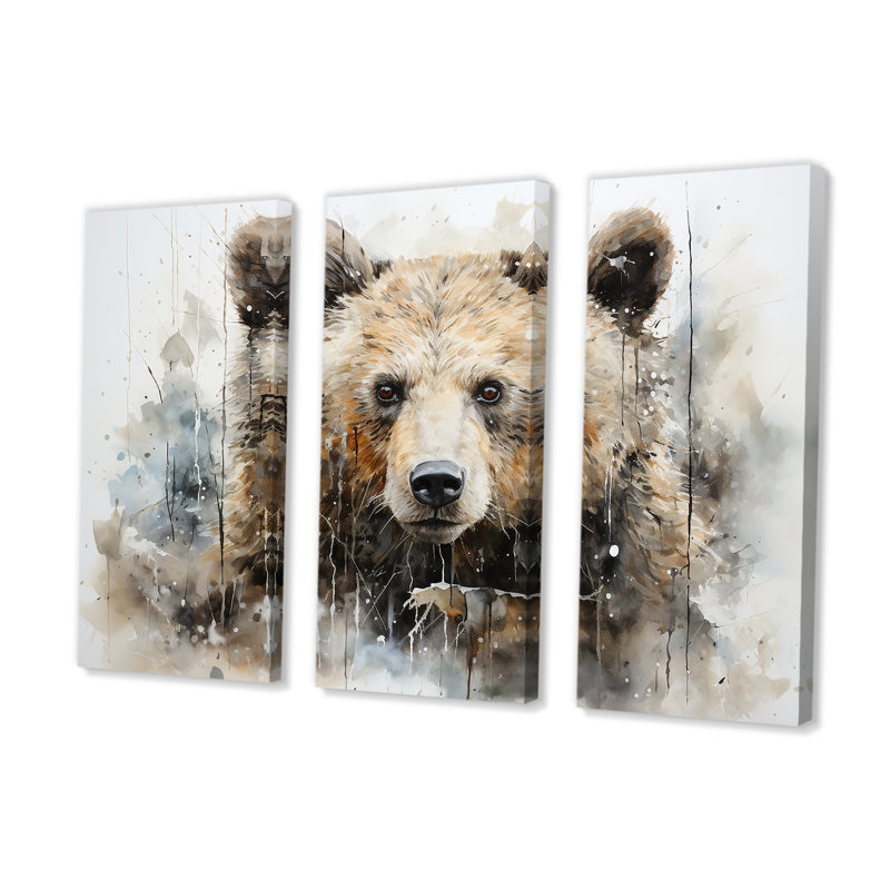 «Bear Portrait N Nécessities - Minimalisme», ensemble d'art sur toile, H 40 po x l 60 po x P 1 po