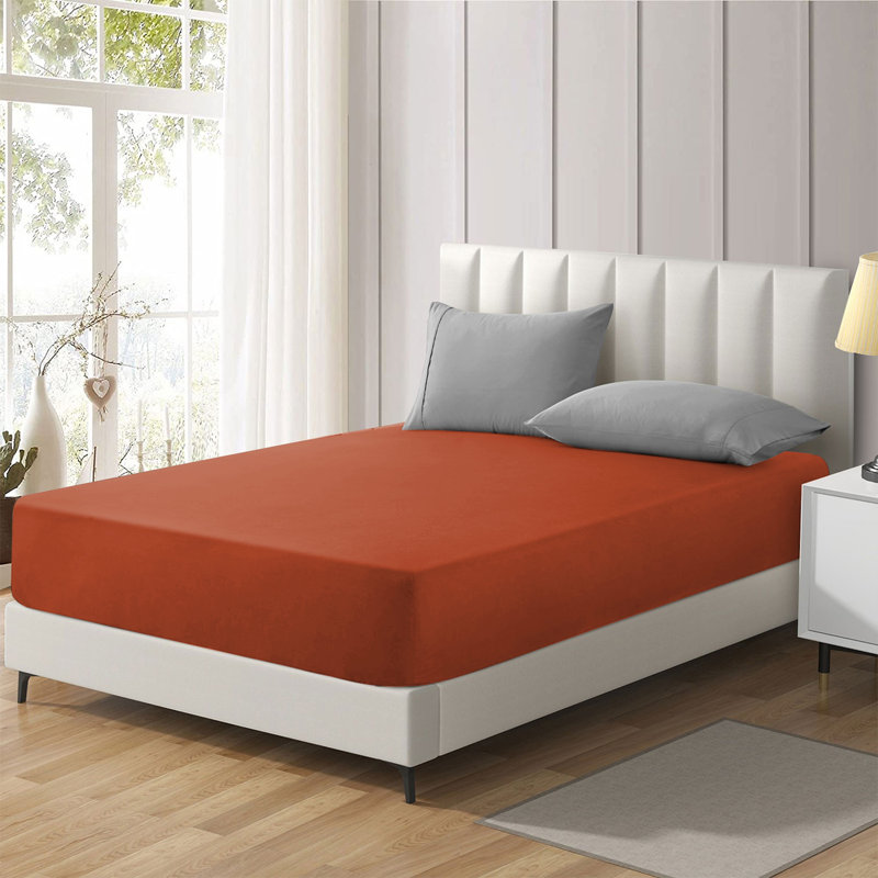 Brushed Microfiber 40cm Deep Fitted Bed Sheet, Super King (6'), Rust