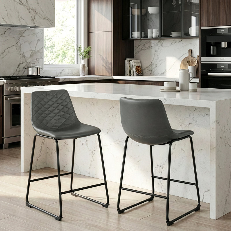 Upholstered Counter Stool with Metal Frame, Gray, Counter Stool (23.5" Seat Height)
