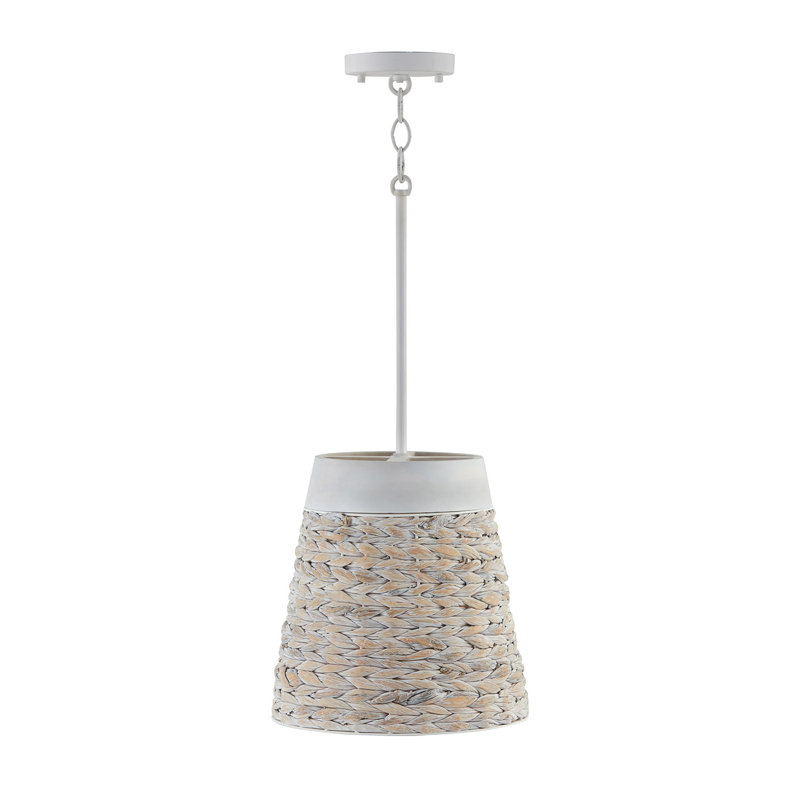 Petit luminaire suspendu 1 lumière l 12 po x H 12 po en craie blanche faite de bois de manguier fabriqué à la main et de jacinthe d'eau
