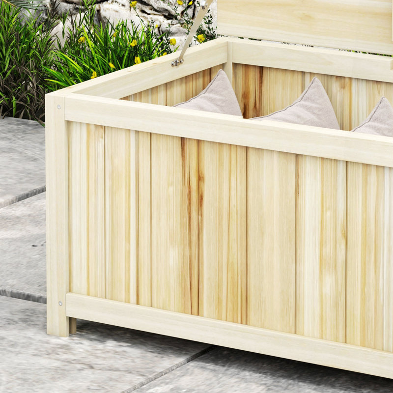 Boîte de rangement extérieure 45,5 gallons, boîte de rangement de jardin en bois pour balcon, porche, bord de piscine