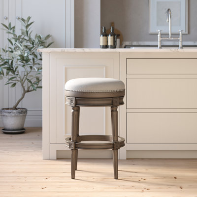 Tabouret de bar pivotant sans dossier gris vieilli, siège à 360 °, hauteur personnalisable, garniture cloutée appliquée à la main, détails décoratifs, idéal pour les espaces de divertissement Îlots de cuisine et bars pour la maison