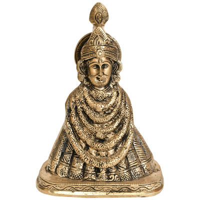 8" Khatu Shyam Ji Brass Statue - Handcrafted Hindu Deity Idol from Rajasthan for Temple Home Decor