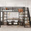 Lit mezzanine double en métal avec escalier, table de rangement basse et tablettes, noir - tablettes robustes