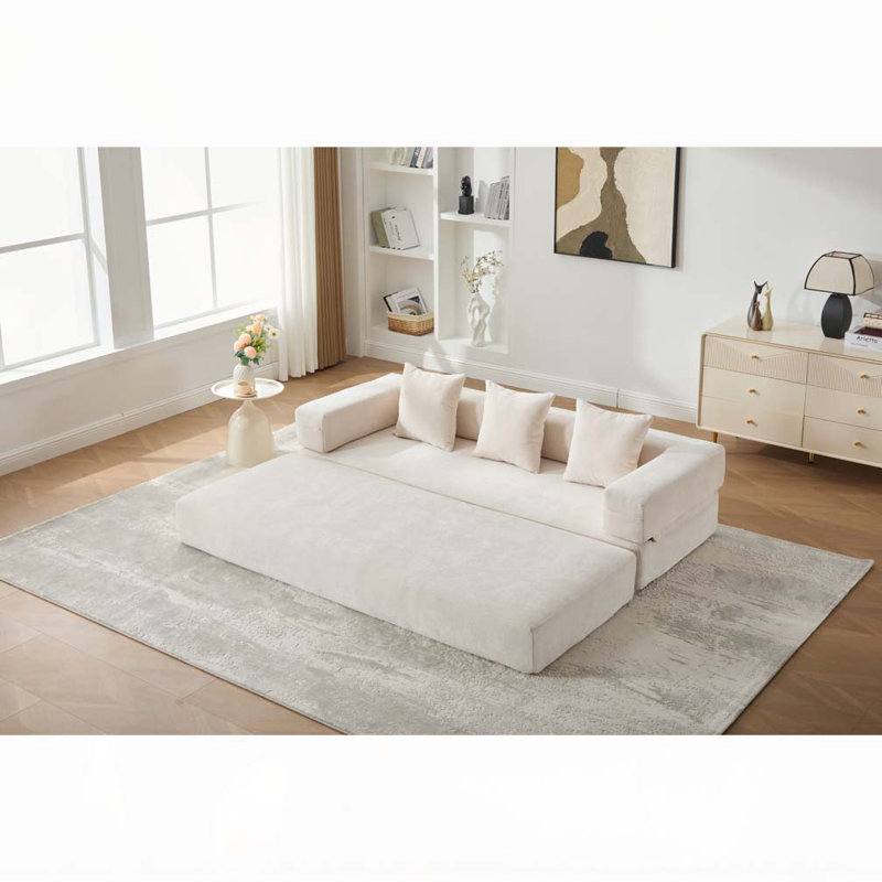 Canapé-lit pliant avec coussins Chenille, Beige