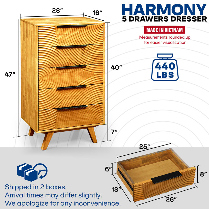 Grande commode à 5 tiroirs ACACIA Harmony, Caramel