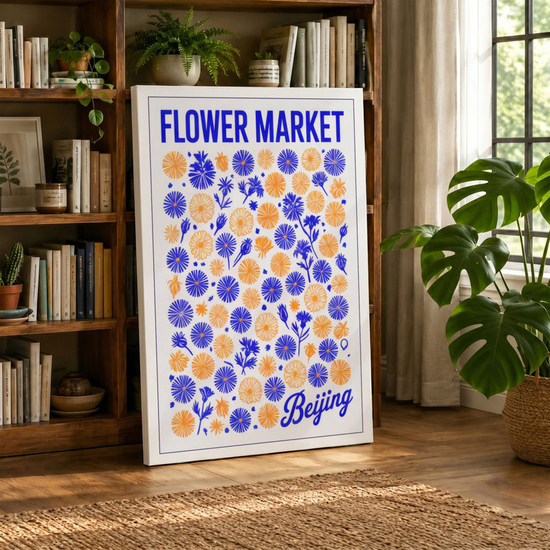 Flower Market Beijing Mid-Century - Wrapped Canvas, 18x12 - 45.7 x 30.5 cm, Sage Border