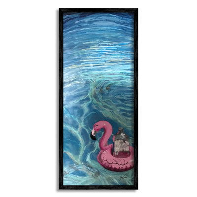 Flamingo Pool Float Summertime Swirled Water Ripples by Stacy Gresell - Floater Frame Graphic Art on Wood