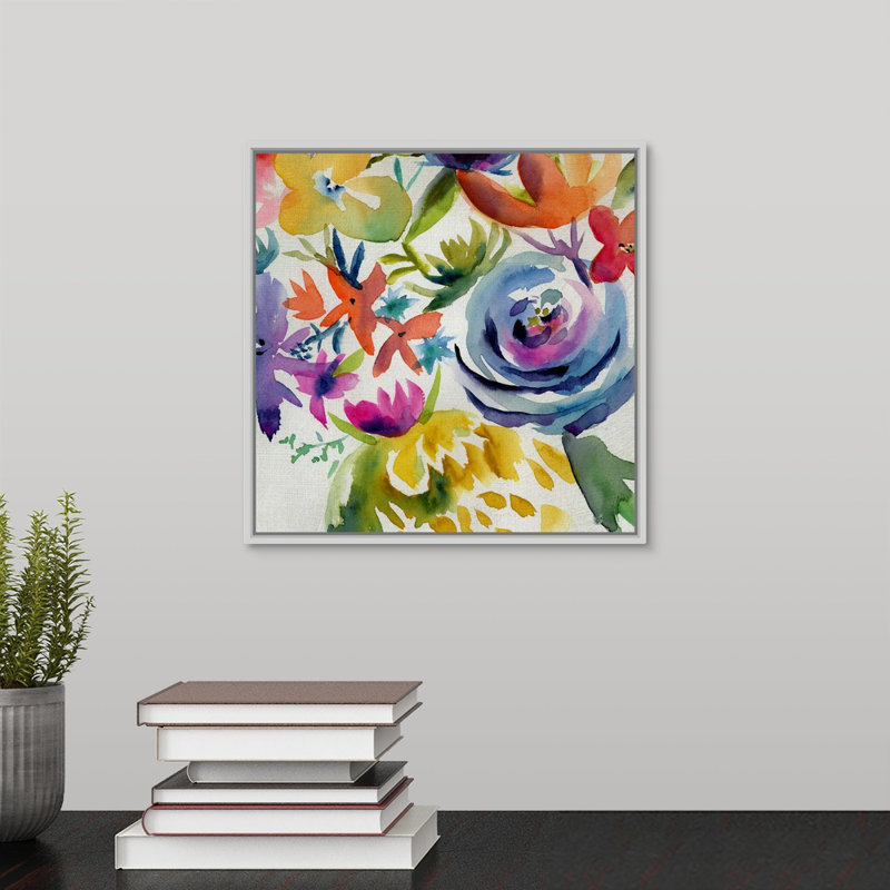 «Summer Spectrum I», peinture sur toile, Cadre flottant blanc, H 21,7 po x l 21,7 po x P 1,75 po