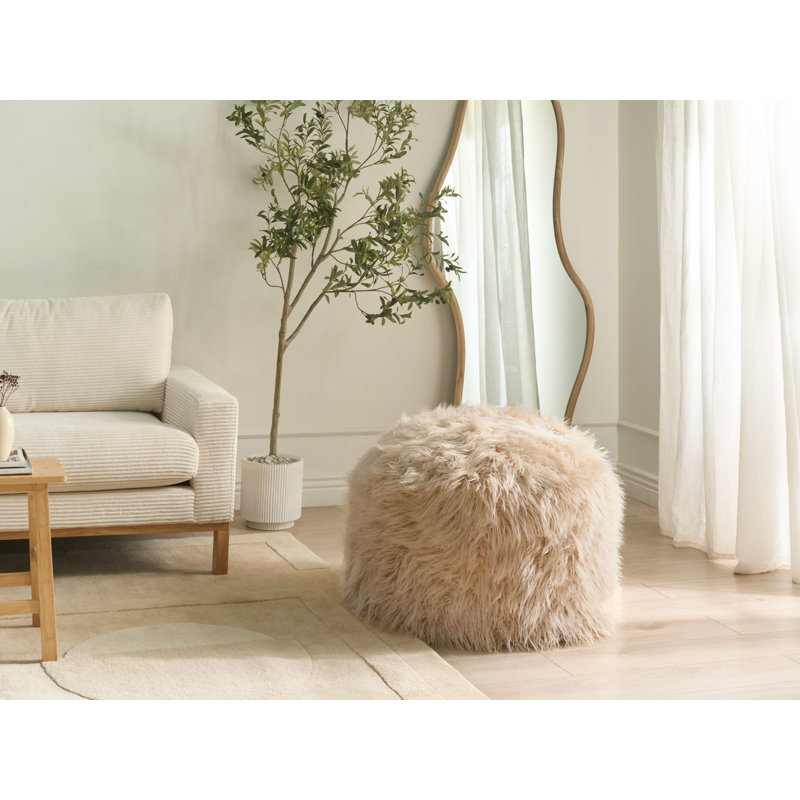 70cm Wide Round Solid Colour Pouffe Ottoman, Light Beige