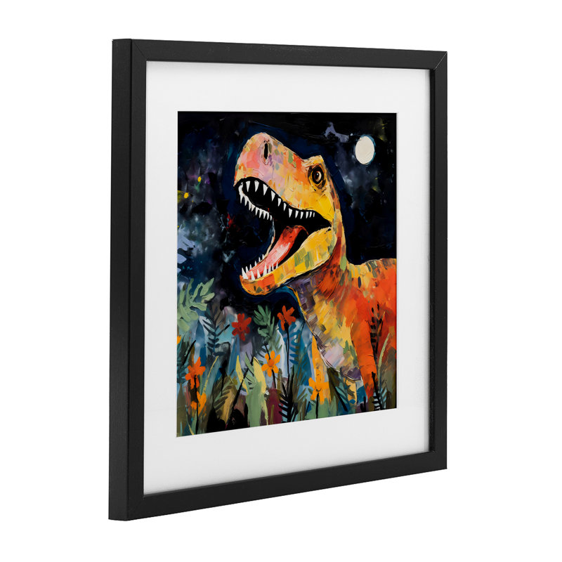 «Nighttime Hunt Dinosaur», reproduction encadrée sous verre, design by Creative Studio, H 13 po x l 13 po, Cadre noir minuit