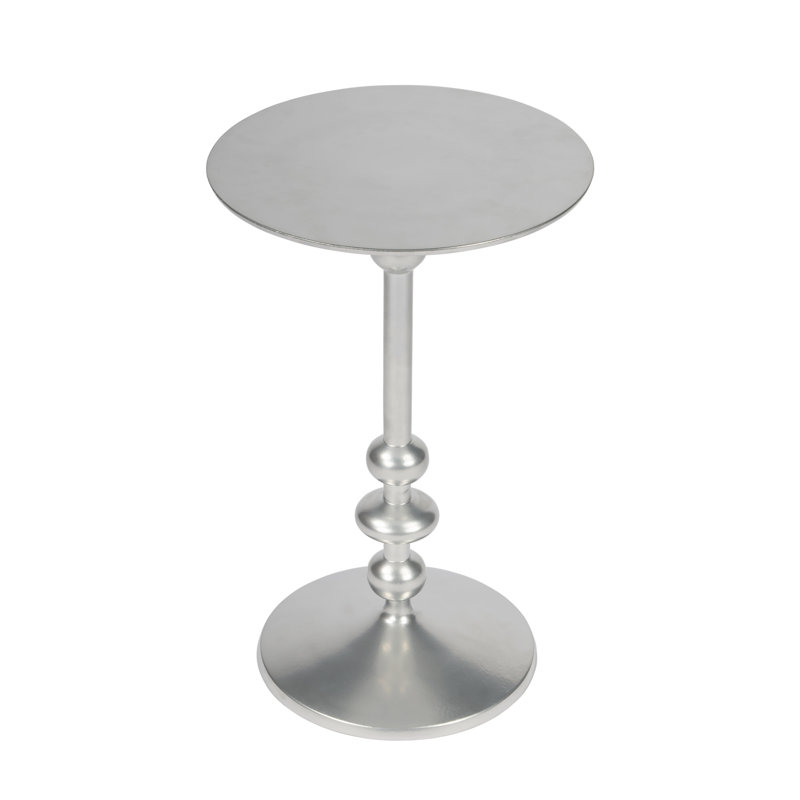 Zora Distressed Iron Pedestal Side Table, Nickel
