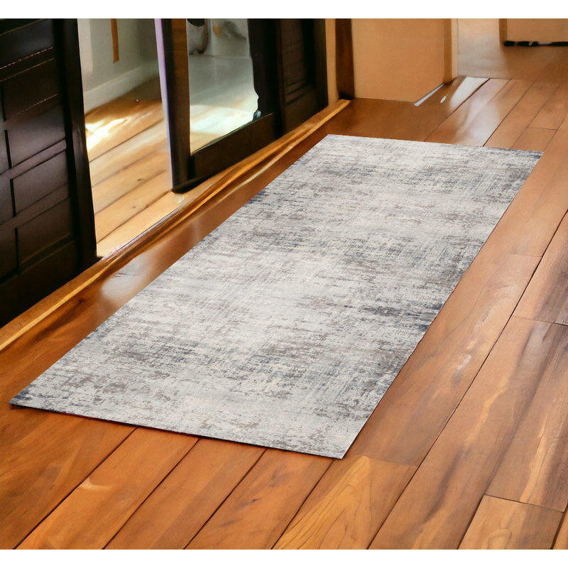 2’ X 6’ Navy Blue Distressed Striations Area Rug