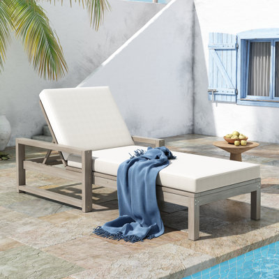 Outdoor Solid Wood Chaise Lounge With Cushion