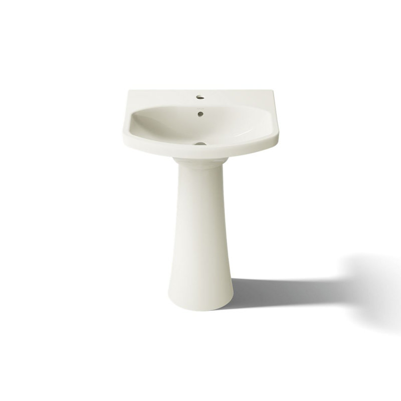 Cimarron® 26.81" Vitreous China U-Shape Pedestal Bathroom Sink with Overflow, Single, Biscuit
