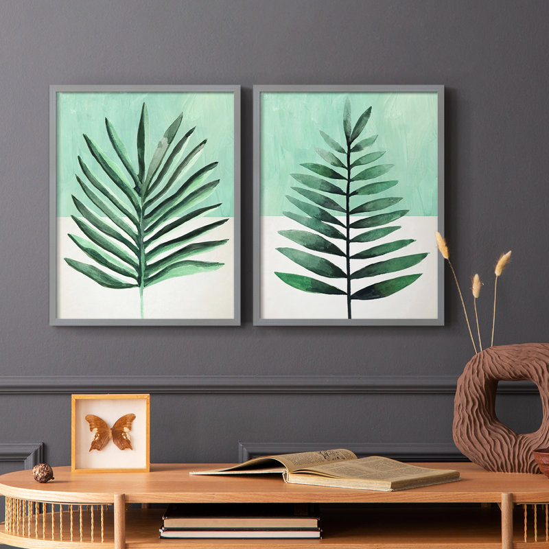 Impression encadrée Verging Palm I-Premium - prête à être accrochée - aucun clou requis - aucun clou requis, Vert