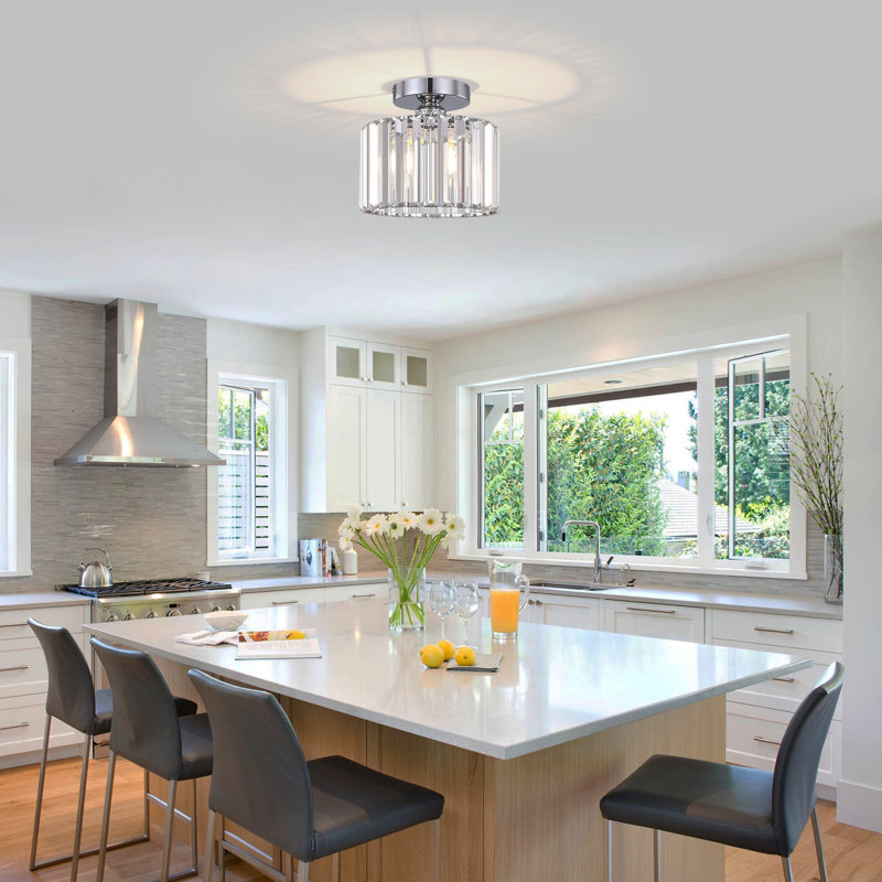 Deralyn Semi Flush Mount Ceiling Light, Modern Crystal Ceiling Light Fixture,Small Close to Ceiling Light for Living Room Bedroom Hallway Bathroom Kitchen Entryway with E26 Base