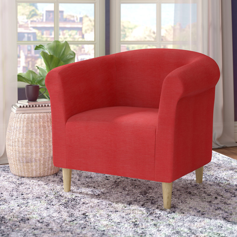 Liam Upholstered Barrel Chair, Toulan Marsala Red Twill