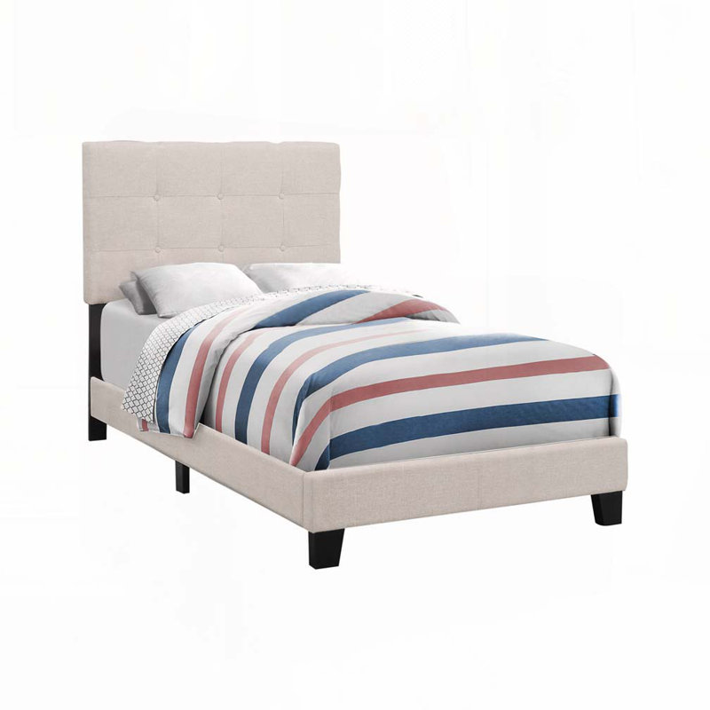Lit plateforme en tissu d'ameublement, Beige, Lit simple