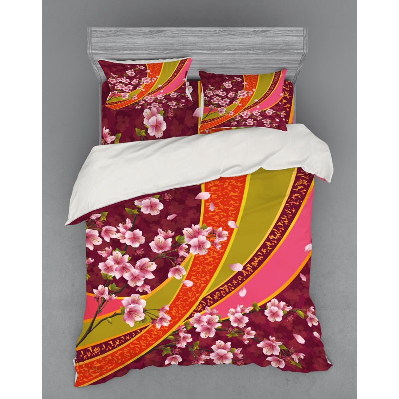 Ensemble de housse de couette à imprimé à motif en sakura floral à motif fleur oriental de toile