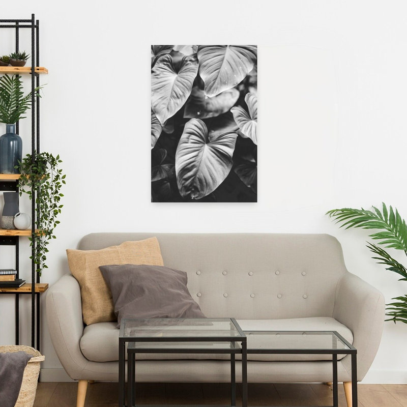 Feuilles d'art gris contemporain, H 24 po x l 16 po