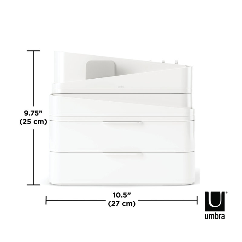 White Recycled Plastic Stackable Makeup Organizer with Drawers
