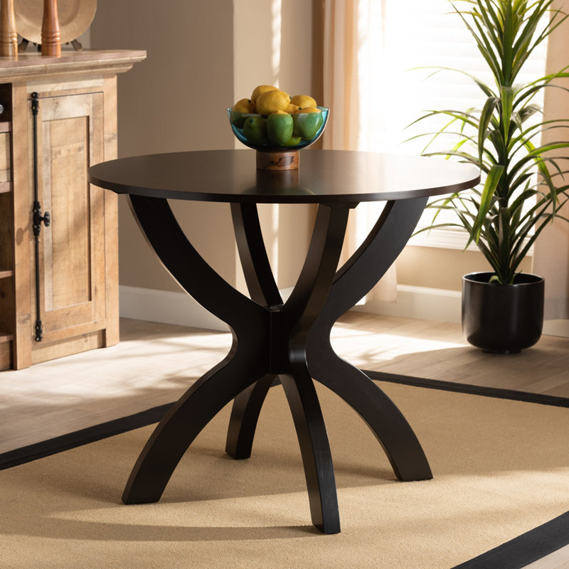 Round Solid Wood Base Dining Table, Dark Brown