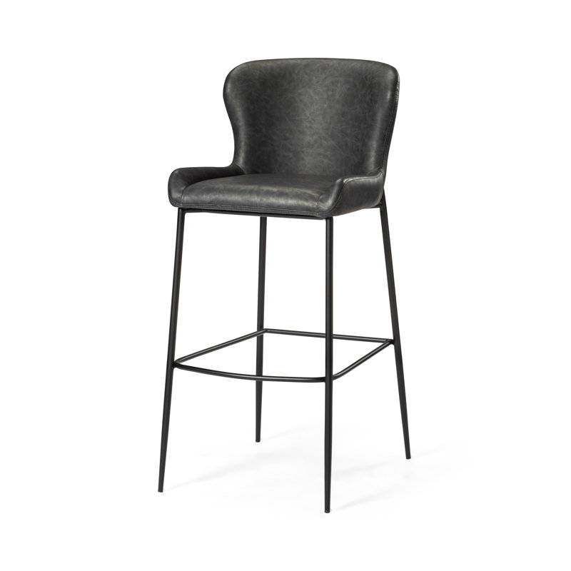 Maven Lane Naomi Stool Faux Leather, Charcoal Seat/Matte Black Frame, Bar Stool (30.9" Seat Height)