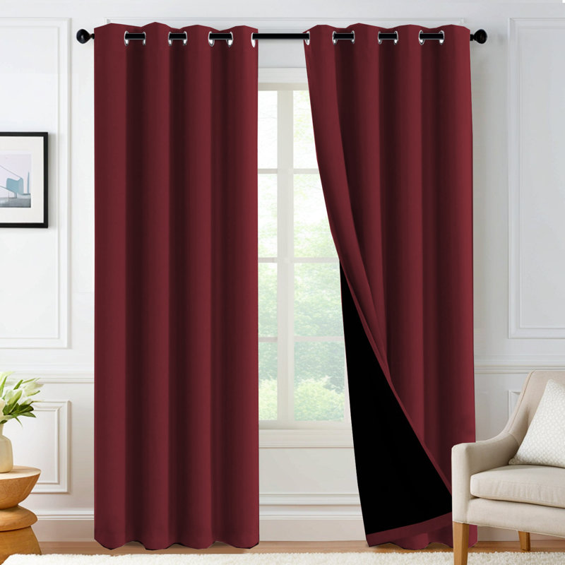 100% Blackout Curtains for Bedroom Thermal Insulated Full Blackout Curtains for Living Room Energy Efficiency Window Draperies with Black Liners 1 Panel
