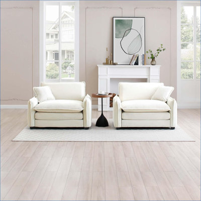 Sofas Couches, Retro Modern Deep Seated Sofa Set for Living Room, Office | Beige | Corduroy