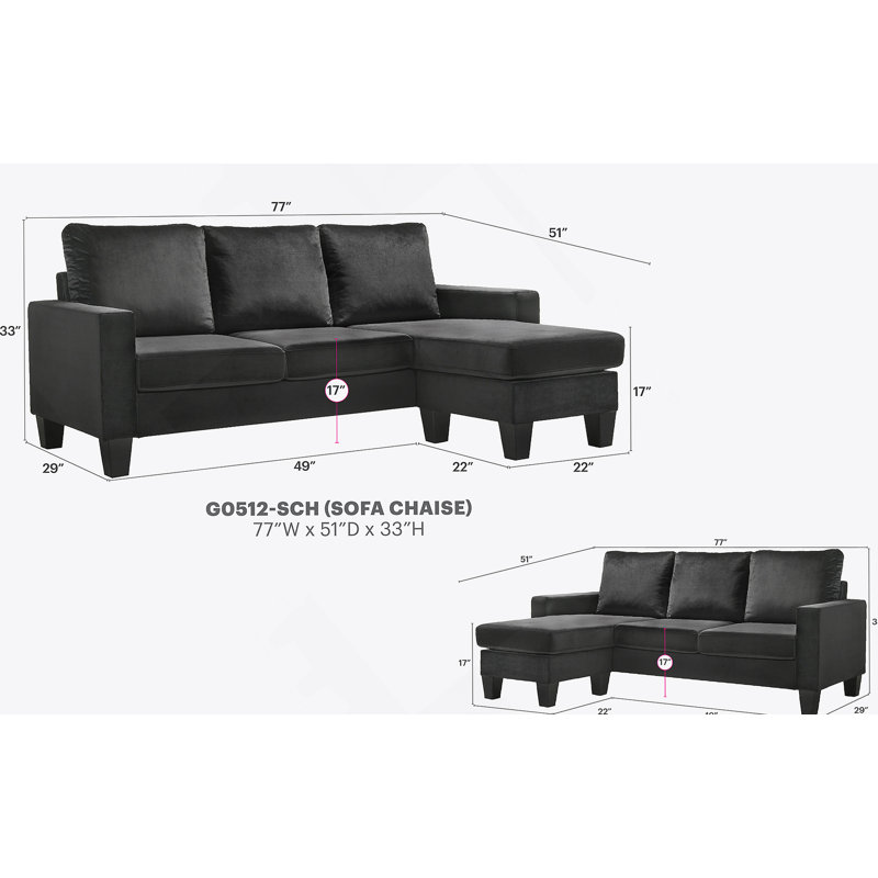 Sofa Chaise , BLACK